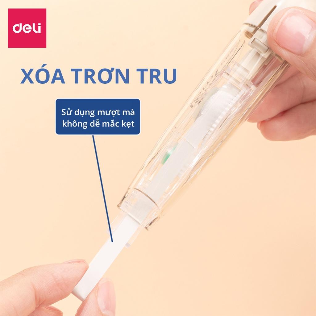 Bút Xóa Băng Xoá Kéo Dạng Bút Bấm Cao Cấp 5mm Deli - Kèm 2 Lõi Thay Thế Phù Hợp Học Sinh Văn Phòng - VR5-18D