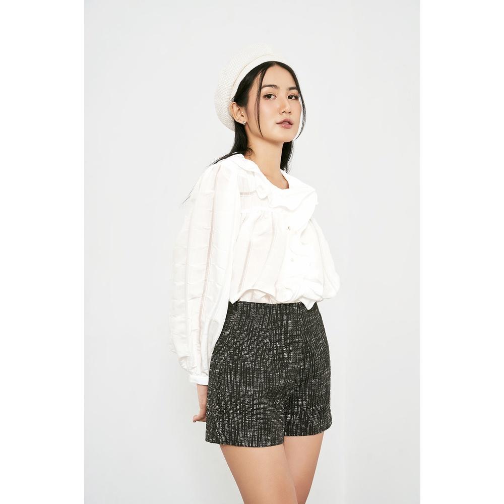 DOTTIE - Áo kiểu phối bèo nhún nữ trắng T0563