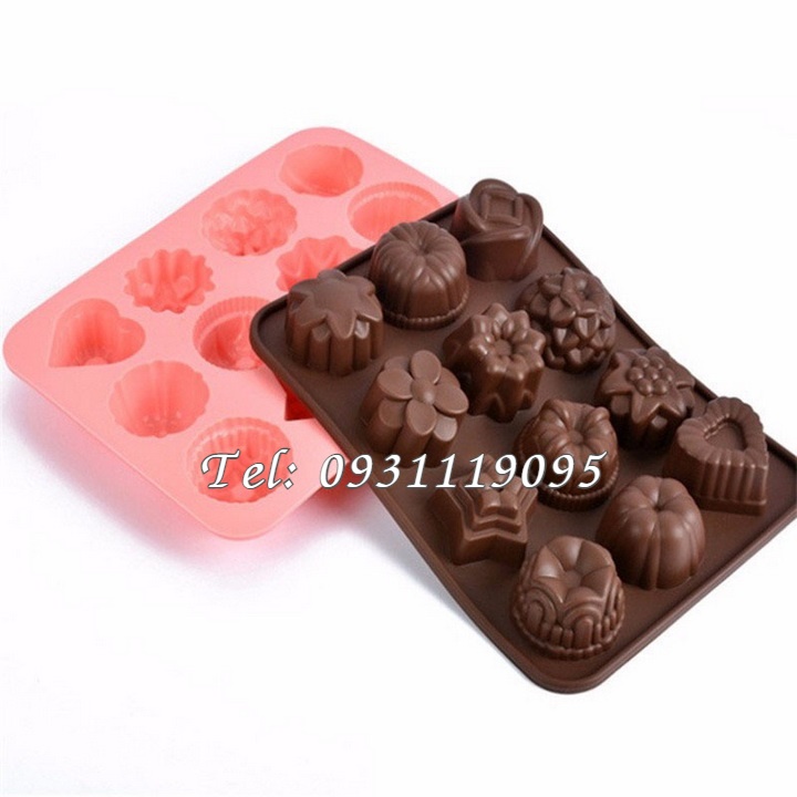 Khuôn silicon làm bánh, rau câu, socola vĩ 12 hoa tổng hợp - Mã số 1052