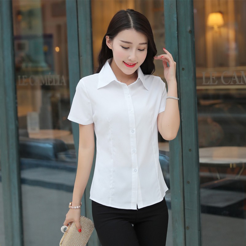 Áo Sơ Mi Trắng Tay Ngắn Dáng Ôm Trẻ Trung Thanh Lịch Cho Nữ