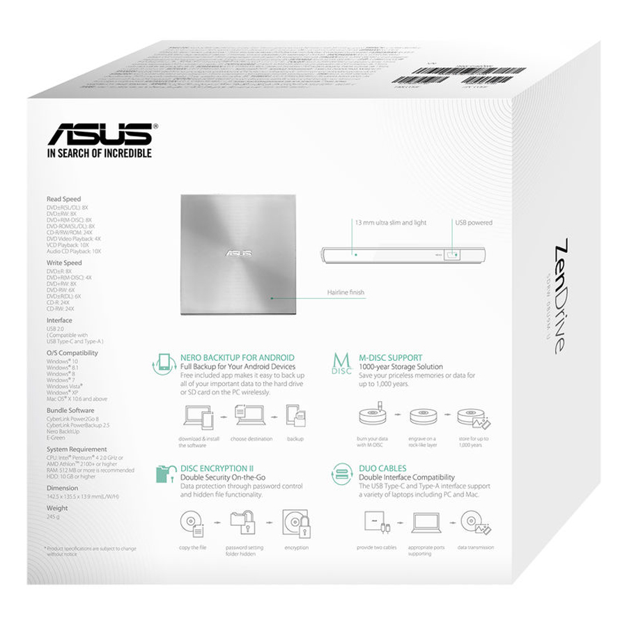 Ổ đĩa quang gắn ngoài Asus SDRW-08U7M-U - Hàng Chính Hãng