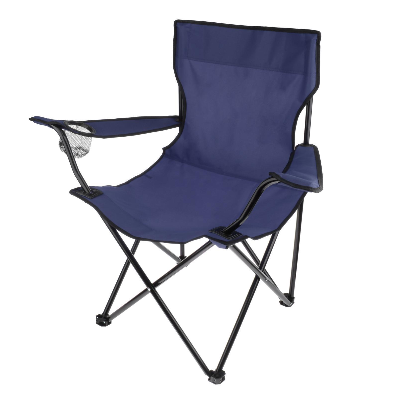 Portable Camping Quad Chair Foldable Fishing Picnic Heavy Duty Armrest Seat with Bottle Cup Holder Collapsible Outdoor Back Chair
