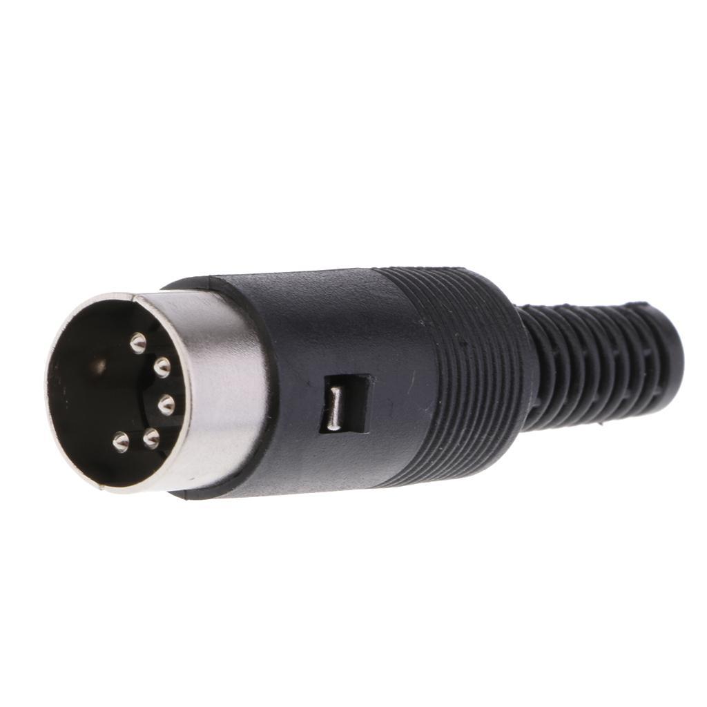 5 pieces 5 Pin DIN Plug Connectors with Non-Slip Handle Male Black