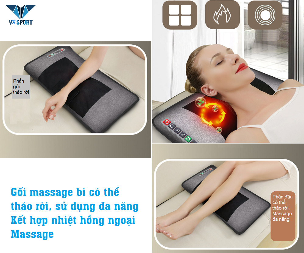 Đệm Ghế Massage Hồng Ngoại Toàn Thân - Nệm Massage Toàn Thân Gấp Gọn Bản Nâng Cấp Với Phần Gối Sử Dụng 16 Bi Massage, Bộ Điều Khiển Cầm Tay Bản Tiếng Anh - Máy Massage Toàn Thân Chăm Sóc Sức Khỏe