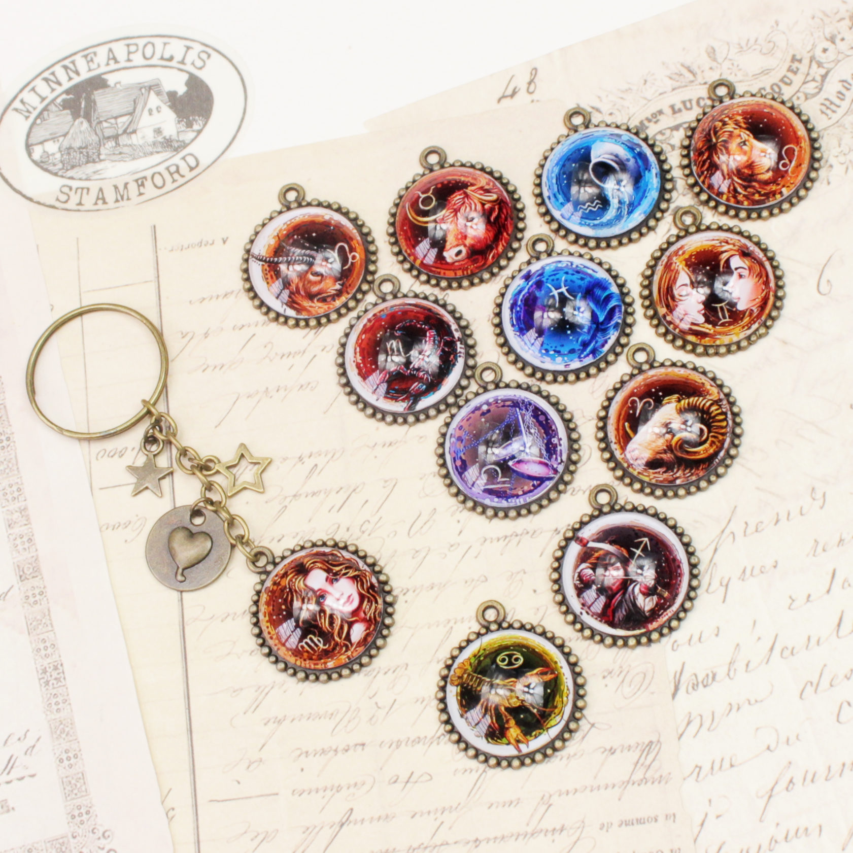 Móc khóa cung hoàng đạo Zodiac 20mm hình cổ điển siêu đẹp 06646-MK0033