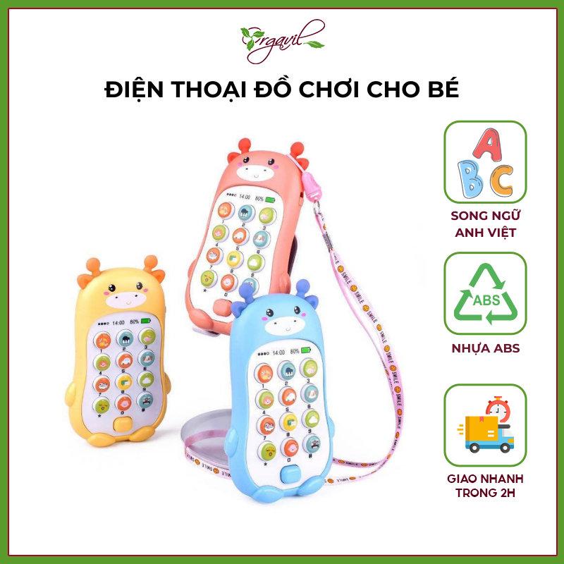 Đồ Chơi Điện Thoại Cho Bé Song Ngữ Anh Việt Có Nhạc Tiếng Việt &amp; Đèn (Tặng Kèm Pin &amp; Dây Đeo Cổ) - Orgavil