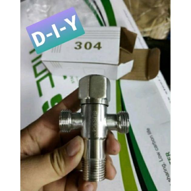 VAN CHỮ T INOX 304, CHIA NƯỚC 2 NGẢ CHO WC & VOI XỊT, VAN KHÓA NƯƠC 2 NGẢ