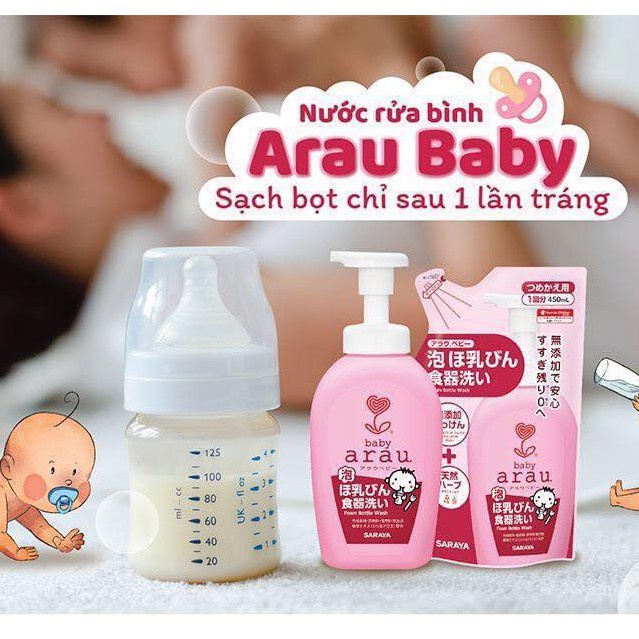 Nước rửa bình Arau Baby Nhật Bản Dạng Chai/Túi 450ml