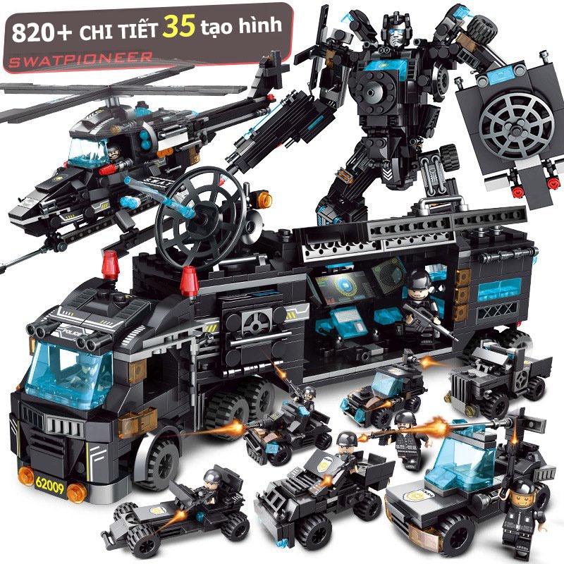 (500 720 750 820+ CHI TIẾT - HÀNG LOẠI 1) BỘ ĐỒ CHƠI XẾP HÌNH LEGO CẢNH SÁT, Lắp Ghép OTO, ROBOT, THUYỀN, TRỰC THĂNG