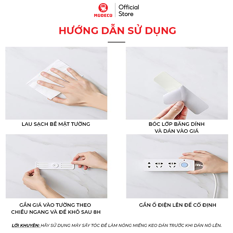 Miếng Dán Tường Treo Ổ Điện, Router Wifi, Xoay 360 Độ Tiện Lợi - Keo Siêu Dính - Nhựa ABS Cao Cấp - Modeco