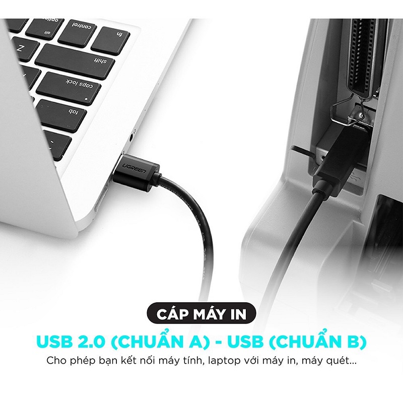 Cáp dữ liệu USB 2.0 cho máy in truyền dữ liệu từ máy tính ra máy in dài 5m Ugreen ( 10329) hàng chính hãng