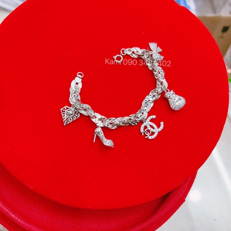 Lắc tay xoắn lá xi bạch kim 5 charm