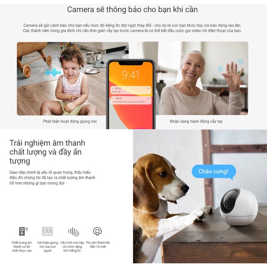 CAMERA IP WIFI TRONG NHÀ EZVIZ H6 5MP 3K COLOR - Có màu ban đêm, Đàm thoại 2 chiều, Phát hiện dáng người, vật nuôi