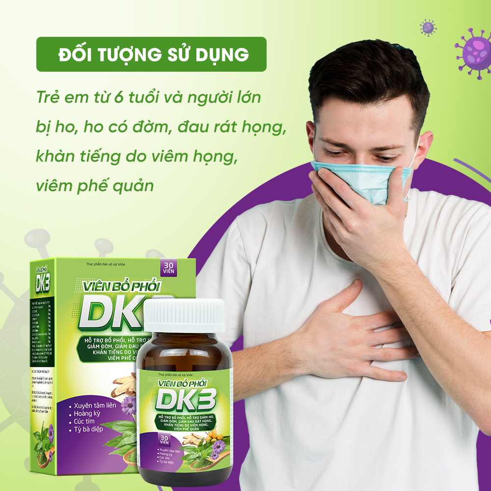 Viên Uống Bổ Phổi DK3 Giảm Ho Đau Rát Họng Viêm Phế Quản Hộp 30 Viên
