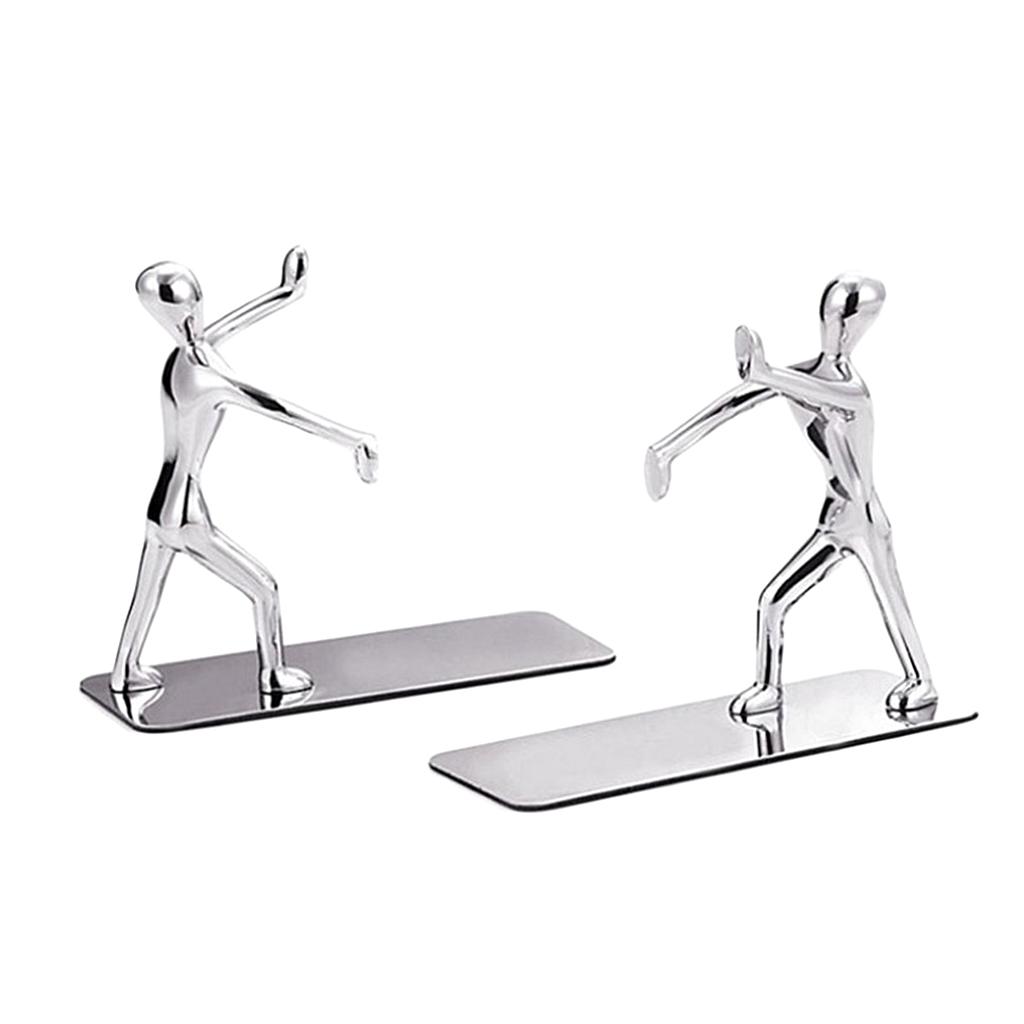 2pcs/set Decorative Kungfu Man Bookends Heavy Duty Metal Book Ends Book Stands Bookshelf