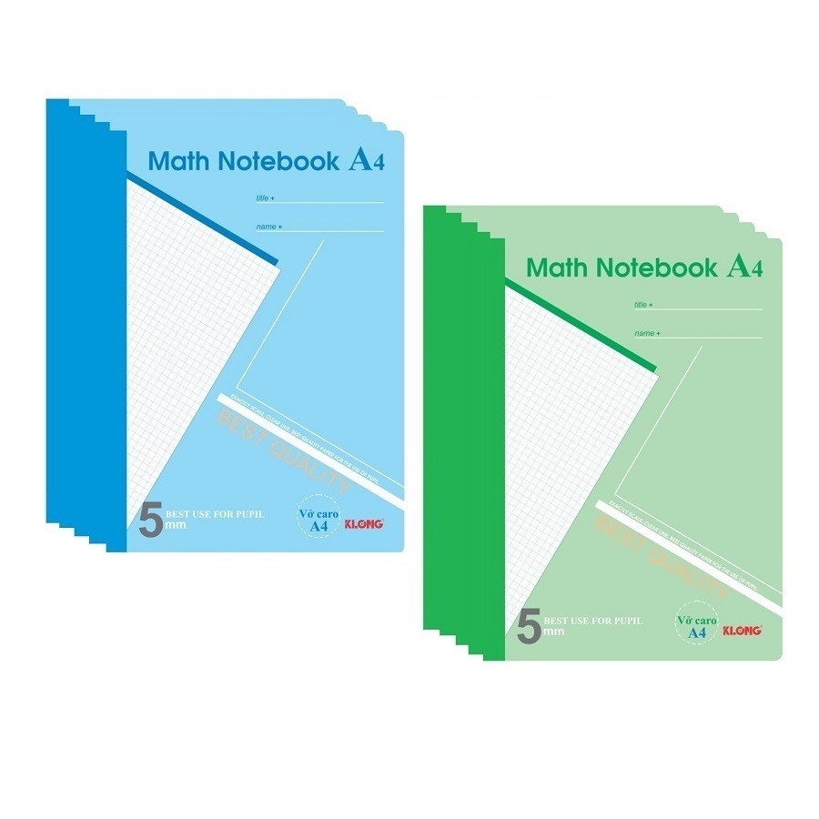 Lốc 5 quyển vở Caro Math Notebook 200 trang A4 Klong 298 Caro 5x5mm học toán và tiếng Trung