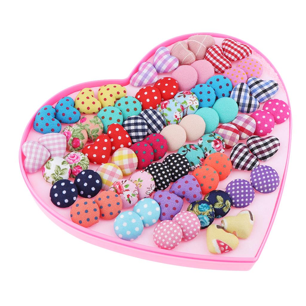 Cute 36 Pairs Vintage Colorful Cloth Button Studs Earrings Ear Stud Jewelry