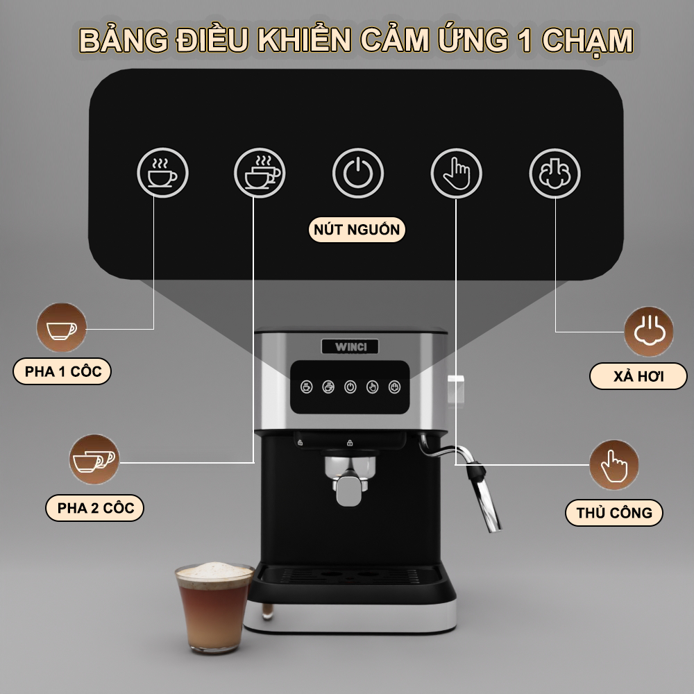 Máy pha cafe tự động Espresso, cafe sữa, cafe bọt WINCI-KF3000, Hàng Nhập Khẩu.