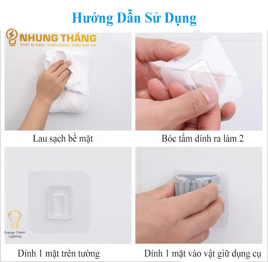 Móc Dán Tường Kẹp , Giữ Các Dụng Cụ Lau Dọn Trong Nhà - Móc Treo Chổi, Treo Ô, Đồ Dùng - Chịu Lực Tốt