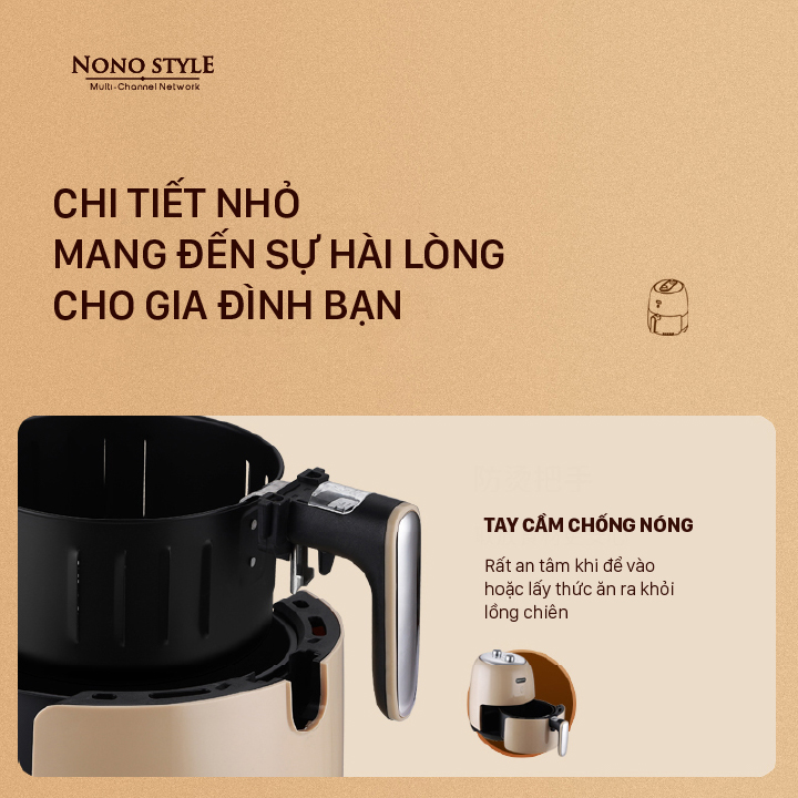 Nồi Chiên Không Dầu Cơ BIYI AF-80 - Nút điều chỉnh nhiệt độ & thời gian cơ phong cách retro - Hàng chính hãng