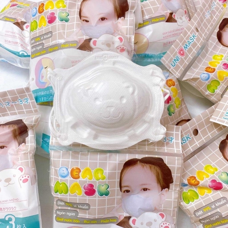 Set 3 chiếc Khẩu trang 3D hình gấu Uni Mask cho bé sơ sinh từ 0-3 tuổi hàng Việt Nam