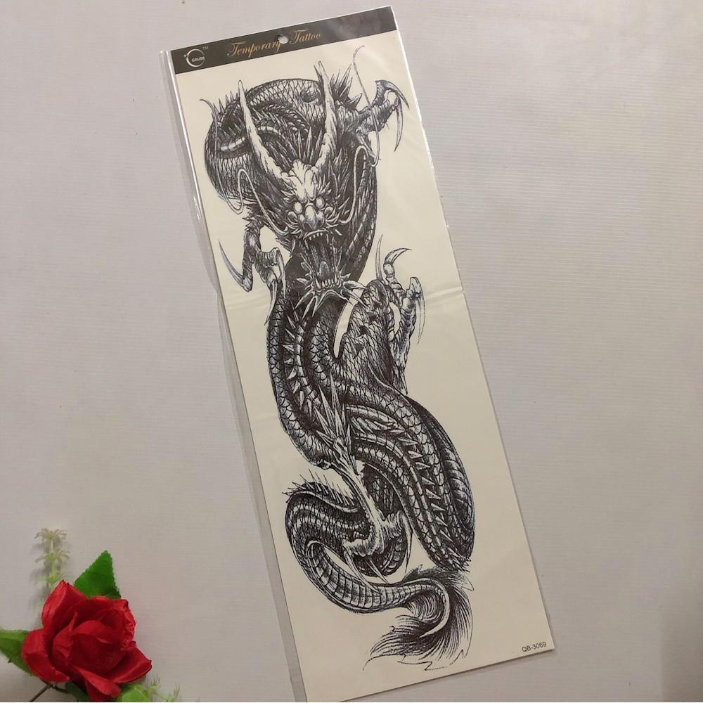 Hình xăm dán kín tay rồng trắng đen 17x48cm