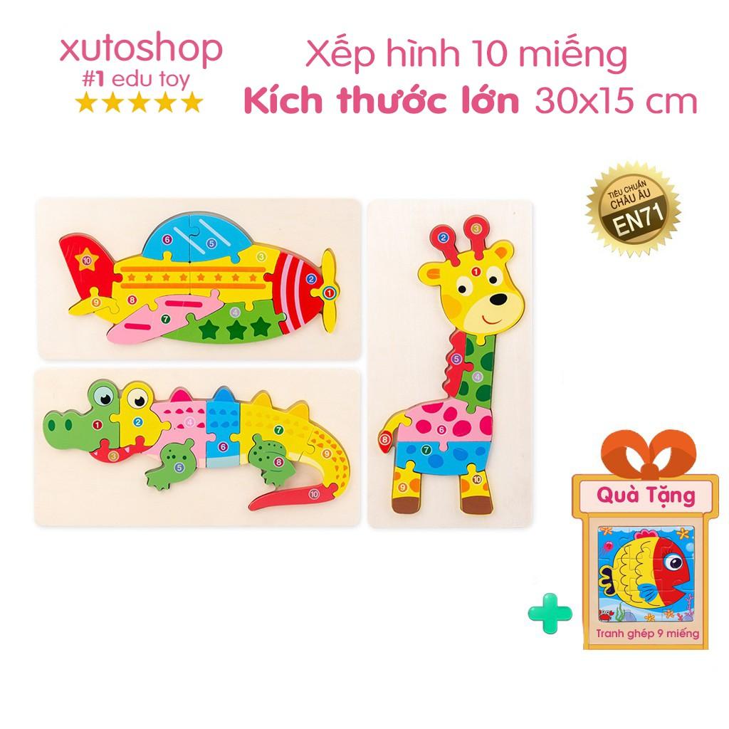 Đồ chơi gỗ - Tranh ghép hình khối gỗ nổi hình con vật 10 miếng XutoShop