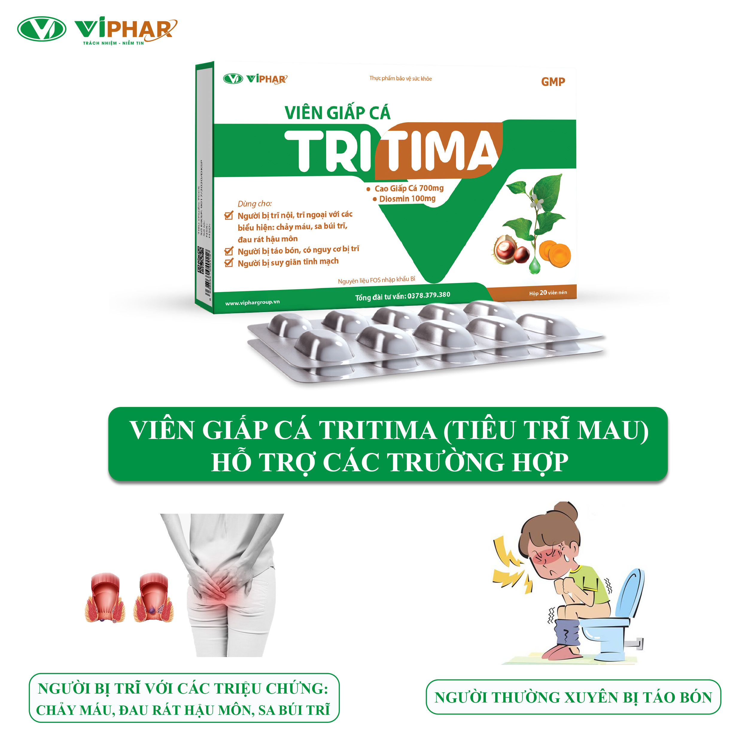 Combo Sản Phẩm Viên Uống Và Kem Bôi Hỗ Trợ Cho Người Bị Trĩ, Nứt Kẽ Hậu Môn TRITIMA Viphar