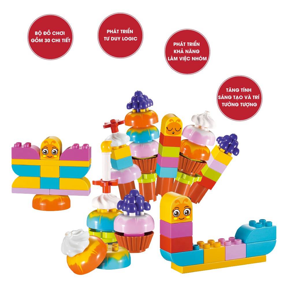 Bộ đồ chơi lắp ghép  ghép hình smoneo duplo Những ly kem nhiều màu 30 chi tiết Toyhouse 66001