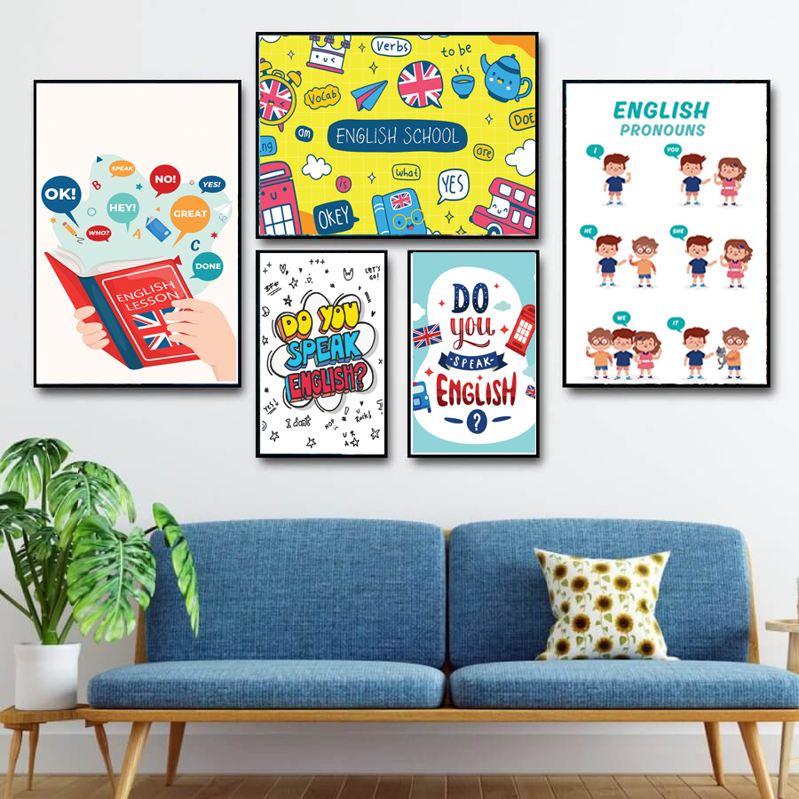 {HCM}Tranh treo tường tranh trang trí lớp học tiếng anh tặng kèm đinh 3 chân không cần khoan tườn