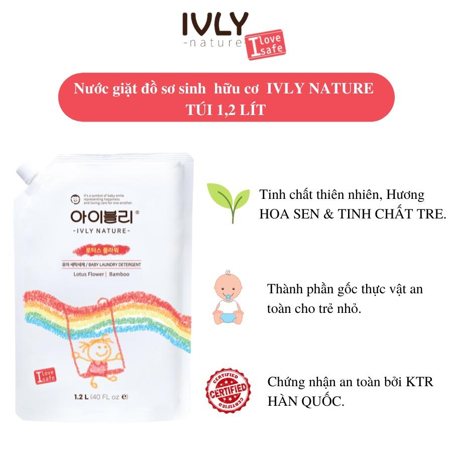 Combo nước giặt và nước xả vải hữu cơ IVLY NATURE hương hoa sen và tinh chất tre dạng túi dung tích 1200ml