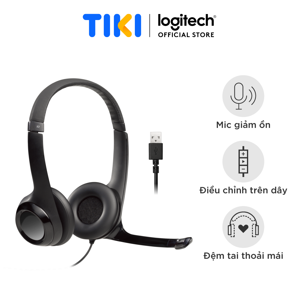 Tai Nghe Có Dây Logitech H390 Dành Cho Pc, Laptop, Âm Thanh Nổi Với Micrô Khử Tiếng Ồn, Usb - A, Các Nút Điều Khiển Trên Dây - Hàng Chính Hãng - Màu Đen