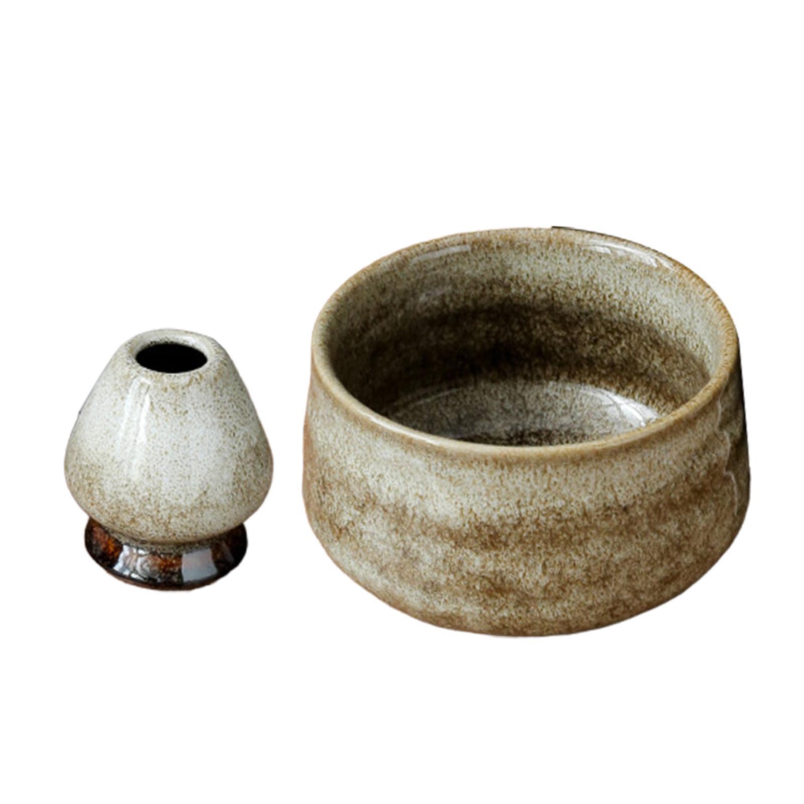 Ceramic Matcha Bowls with Whisk Holder for Table Home Traditional Ceremonial