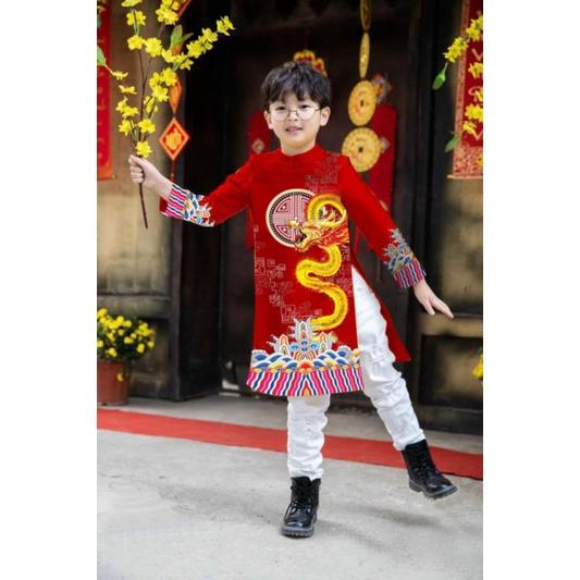 Áo dài rồng bây chất gấm