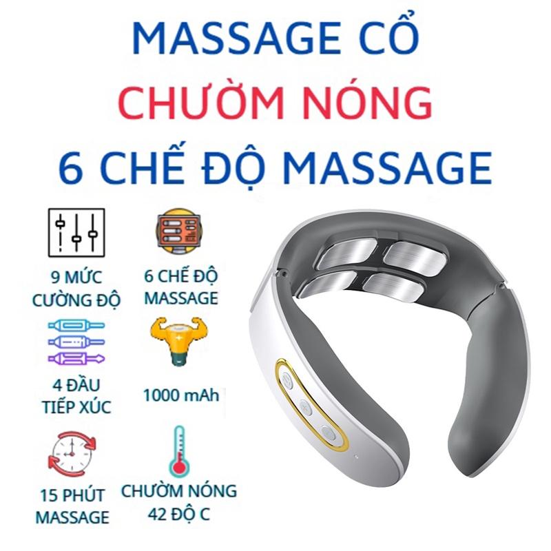 Máy Massage Cổ Cao Cấp Có Chườm Nóng - 4 Đầu Tiếp Xúc 6 Chế Độ Mát Xa Khác Nhau 9 Cường Độ