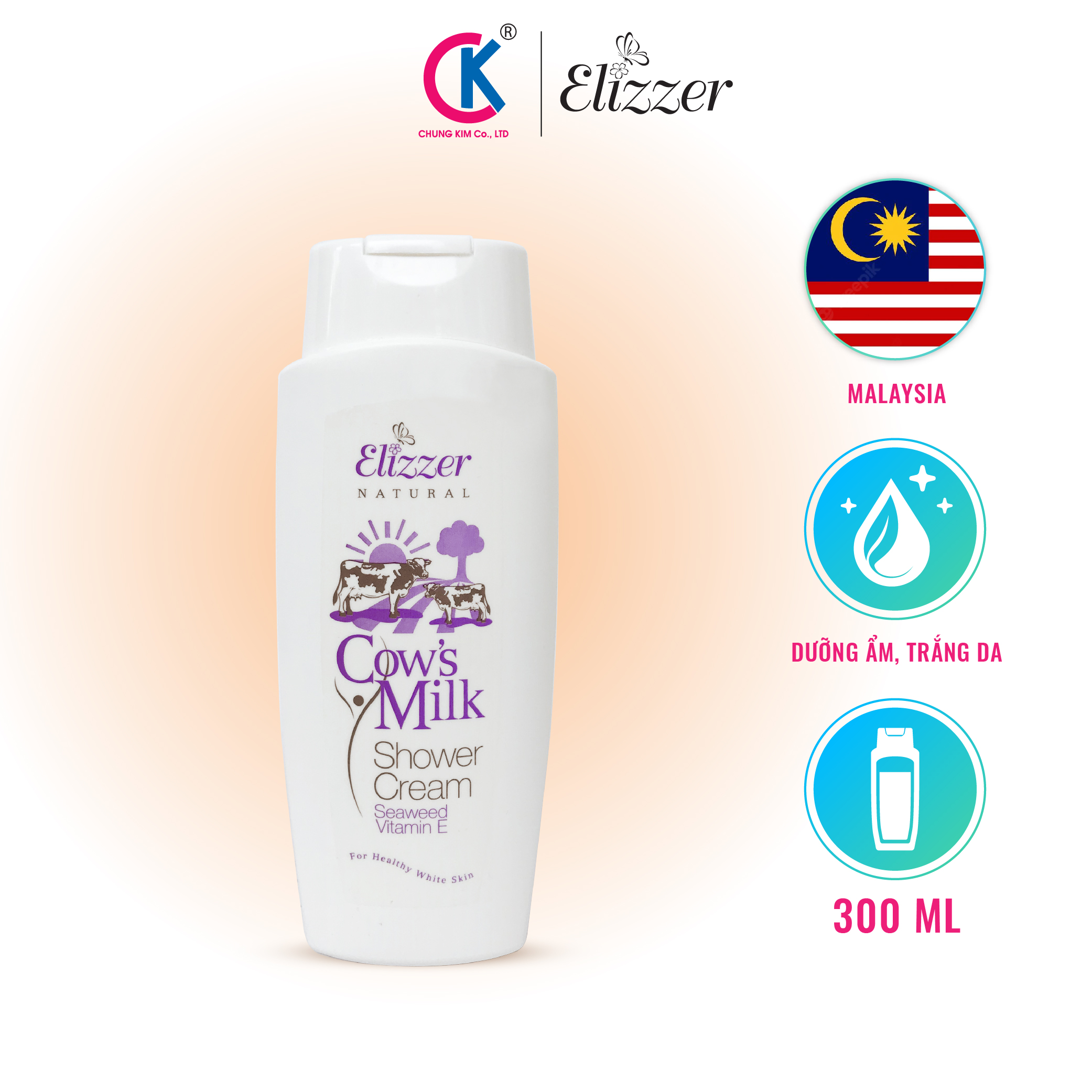 Sữa Tắm Dưỡng Trắng Da Elizzer Cow's Milk Chiết Xuất Sữa Bò 300ml