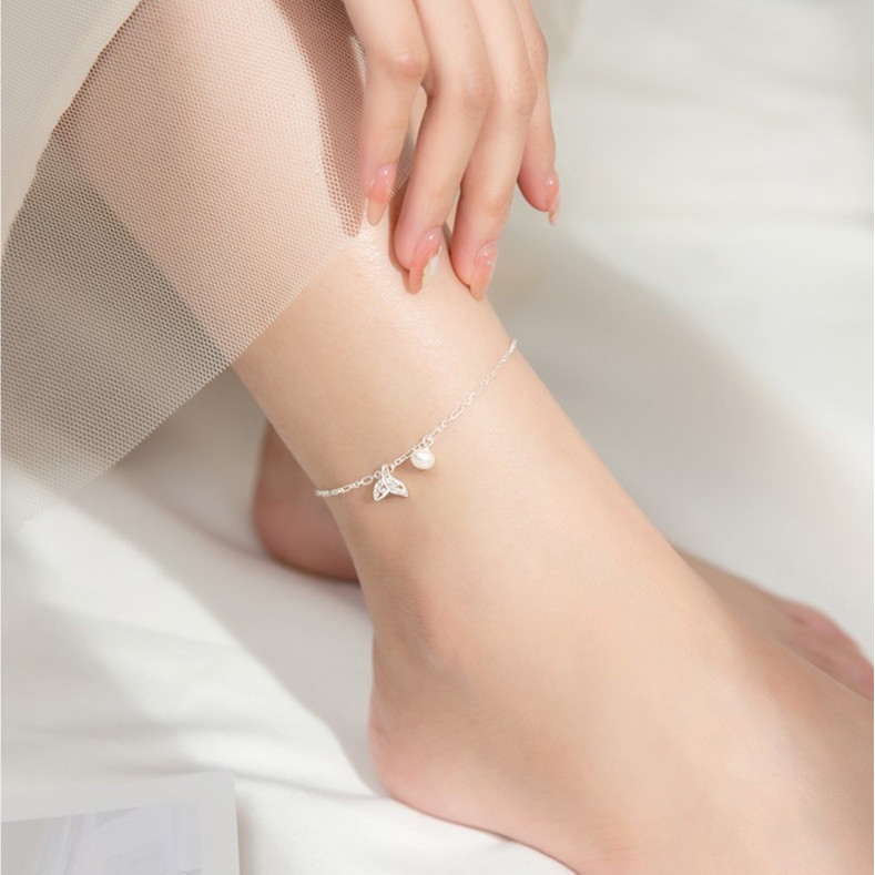 Lắc chân bạc nữ cao cấp cá heo đính đá LCBN261+ Tặng hộp đựng lắc + Tặng khăn lau bạc