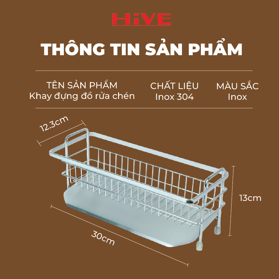 Rổ đựng dụng cụ rửa chén HiVE 304 wide rack_ Kèm Hộp nhựa + Khay inox