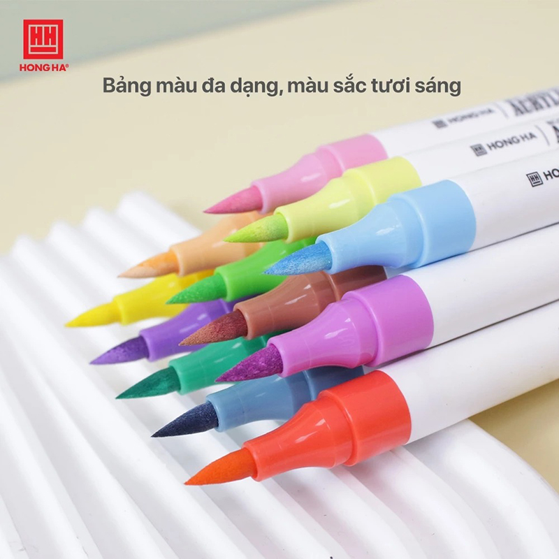 Bút lông màu Acrylic 2 đầu Hồng Hà tô trên mọi chất liệu (12/24/36 màu) - 8145 / 8146 / 8147