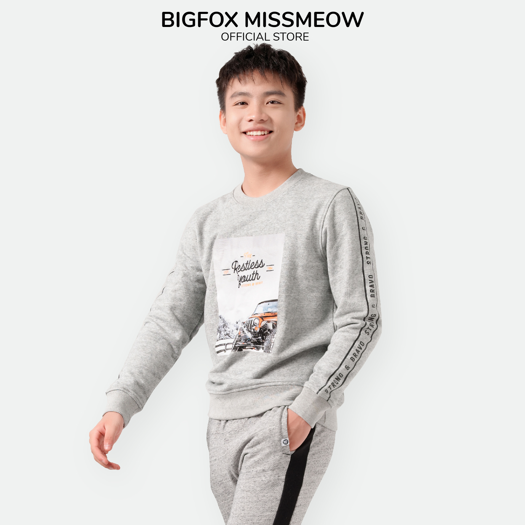 Áo bé trai BIGFOX - MISS MEOW thu đông, áo nỉ cho bé dài tay size đại in Oto Restless Youth 40 - 60 kg