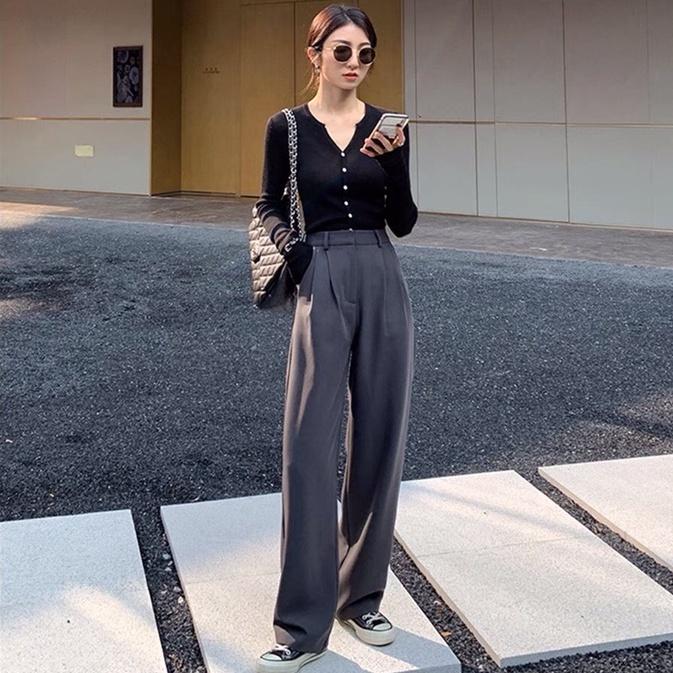 Quần ống đứng cạp cao chất kaki culottes suông nữ mặc kéo dài chân D'Lily Store