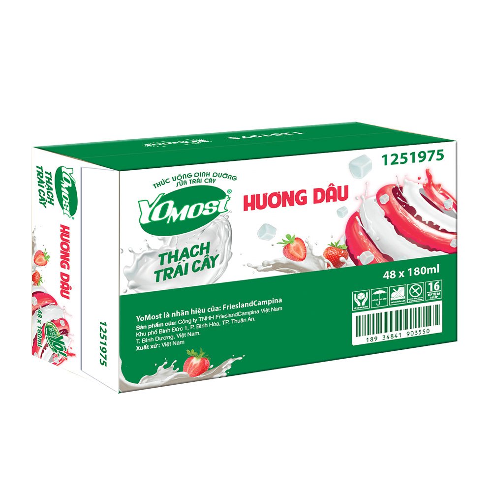 Thùng 48 Hộp Yomost Thạch Trái Cây Hương Dâu (48x180ml)