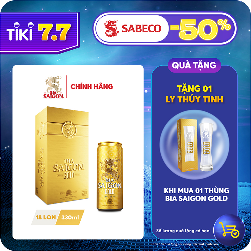 Thùng 18 lon bia SAIGON GOLD - 330ml - Mới