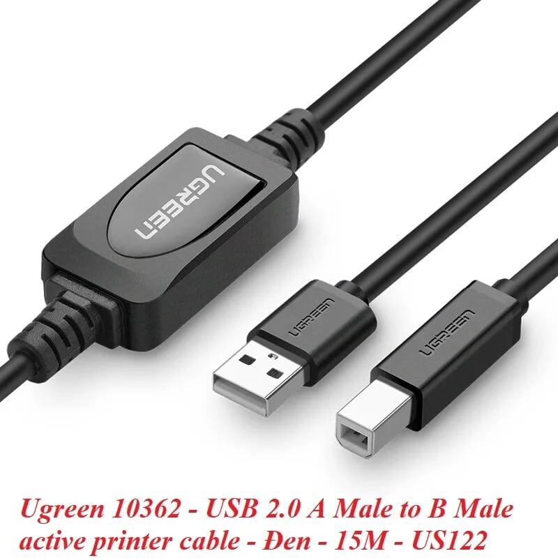 Ugreen UG10362US122TK 15M màu Đen Cáp USB 2.0 sang USB B máy in có chip khuếch đại - HÀNG CHÍNH HÃNG