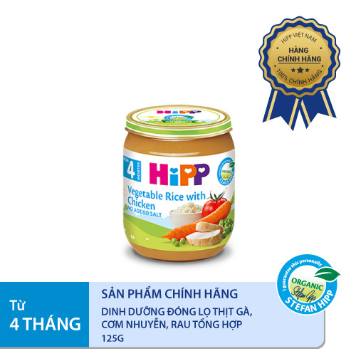 Dinh dưỡng đóng lọ ăn dặm Thịt gà, cơm nhuyễn, rau tổng hợp HiPP Organic 125g