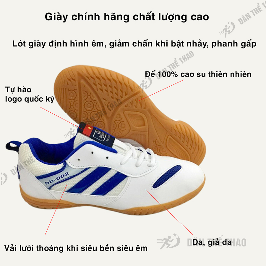 Giày cầu lông, bóng bàn, chạy bộ, đế cao su thiên nhiên khâu tỉ mỉ, vô cùng êm, bền - Giày thể thao chuẩn hàng Việt Nam uy tín chất lượng cao