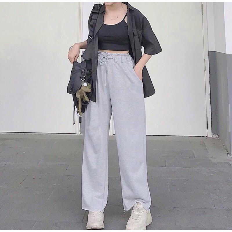 Quần Jogger Nỉ Ống Rộng ULzzang Nữ Culottes Suông Nữ