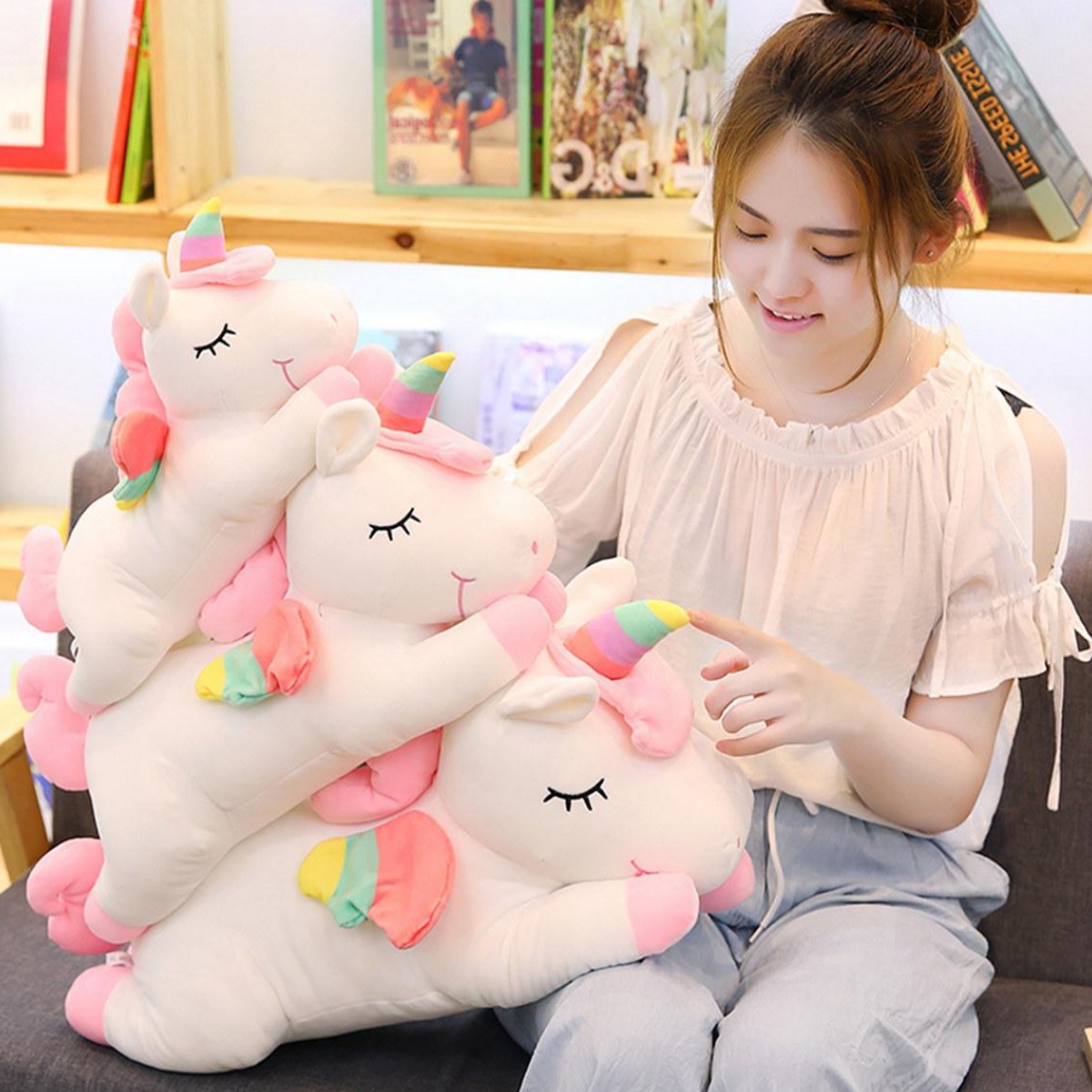 Gấu Bông Kỳ Lân Nằm Dễ Thương, Ngựa Một Sừng Unicorn Nằm Siêu Mềm Mịn (30cm---&gt;60cm) Gối Ôm Kỳ Lân Đáng Yêu Hàng Cao Cấp