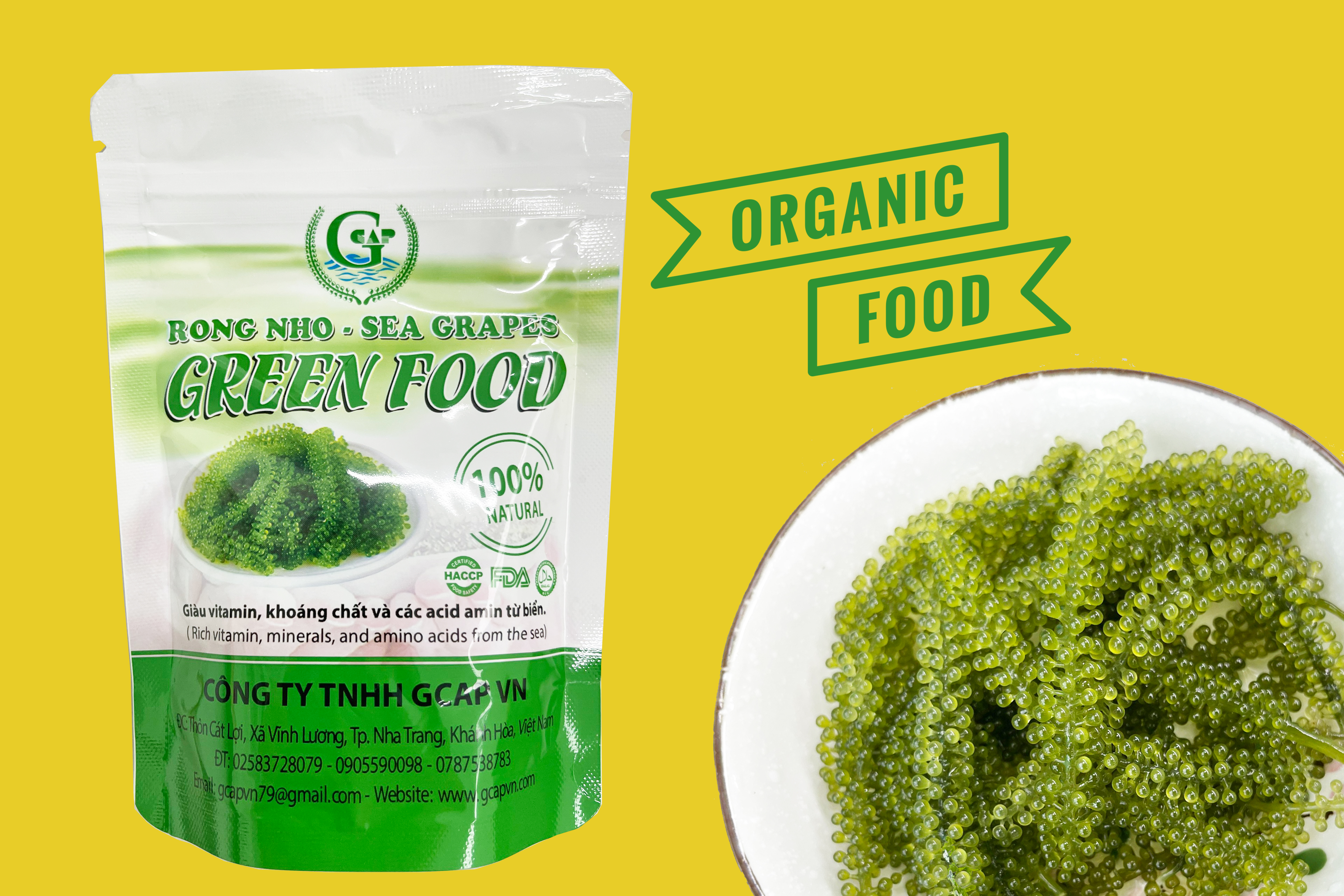 Rong nho biển GREEN FOOD - Sea grapes - Giàu vitamin, khoáng chất và các axit amin  (Túi zipper 100G)