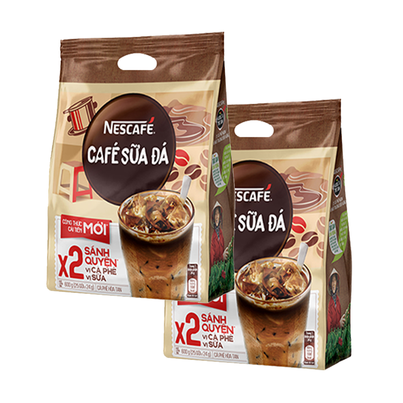 Cà phê hoà tan NESCAFÉ - CÀ PHÊ SỮA ĐÁ - COMBO 2 bịch x 25 gói x 24g - [TẶNG 4 HỘP NHỰA INOCHI 750ml &amp; 1000ml]